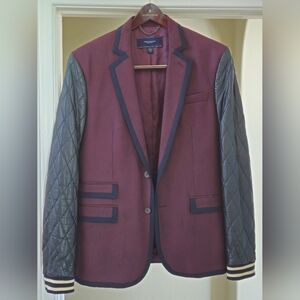 Tommy Hilfiger Black And Purple Wool Leather Polyester Sport Coat Blazer